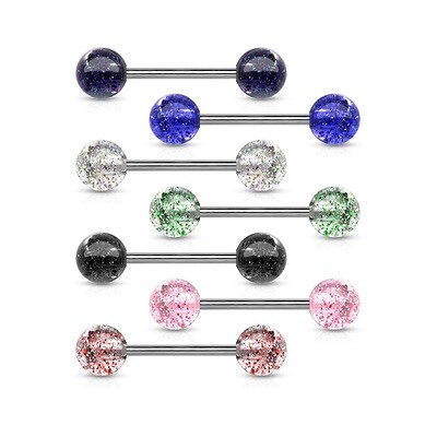 7PK GLITTERBALL TONGUE BARS 14G 5/8&quot;