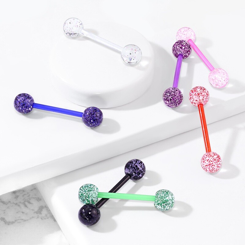 6PK ACR GLITTERBALL TONGUE 14G 5/8"