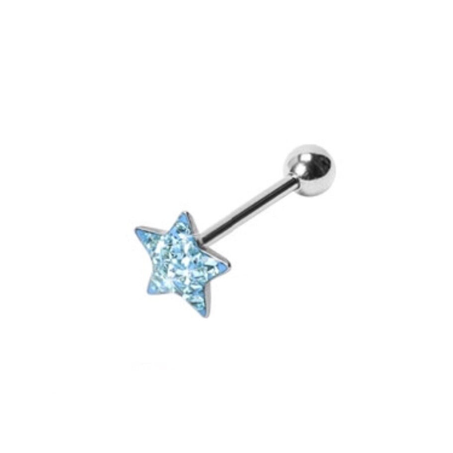 STAR PAVED CRYSTAL TONGUE BAR 14G 5/8&quot;