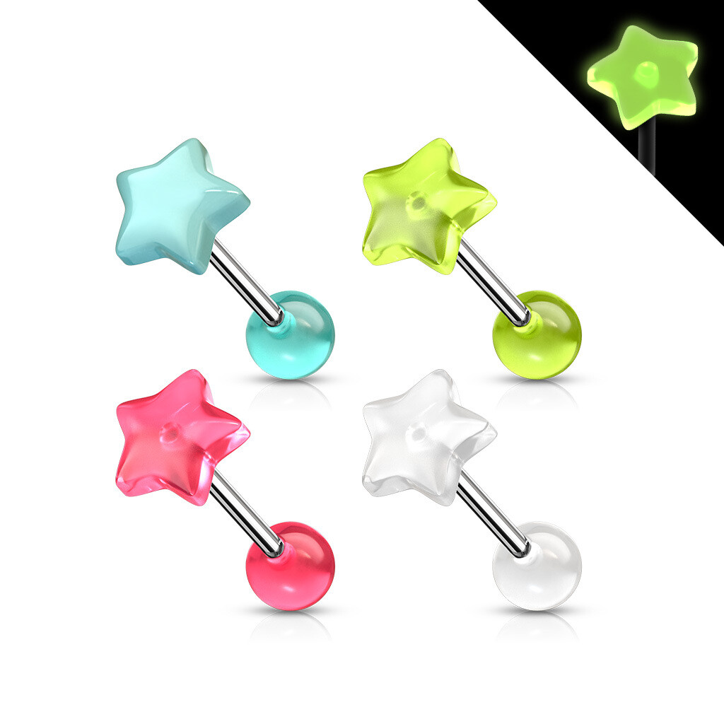 4PK GLOW STAR TONGUE BARS 14G 5/8&quot;