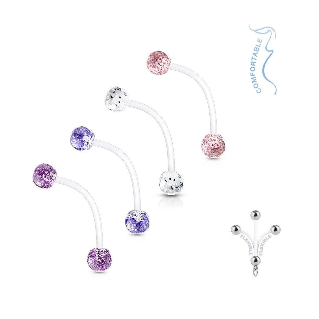 4PK GLITTERBALL PREGNANCY NAVEL 14G 1&quot;