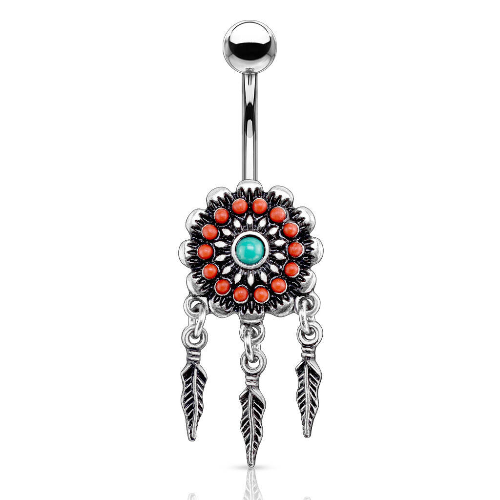 TRIBAL FEATHERS NAVEL 14G 3/8&quot;