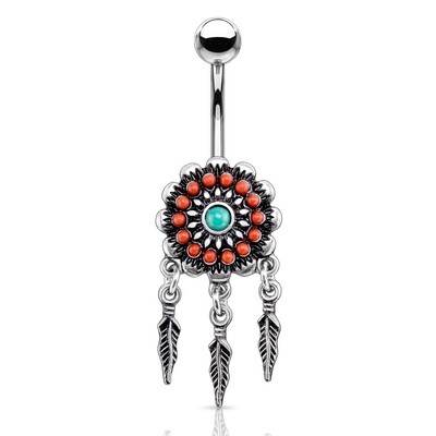 TRIBAL FEATHERS NAVEL 14G 3/8"