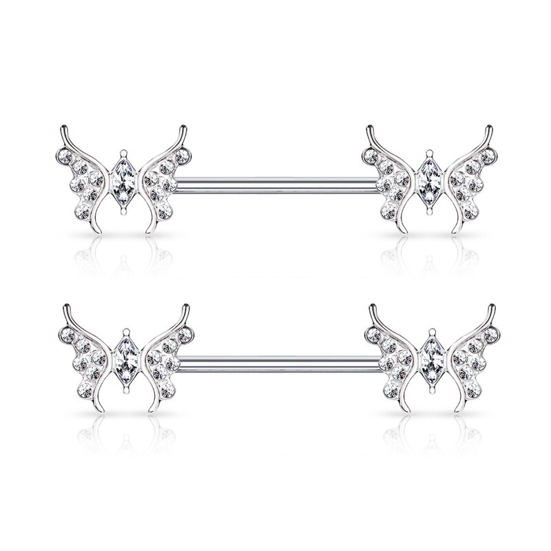 14G 9/16" MARQUISE BUTTERFLY NIPPLE BARS