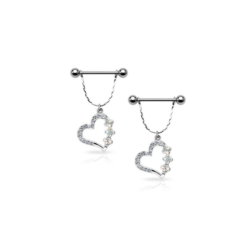 14G 3/4" GEM HEART FLOWER NIPPLE DANGLE