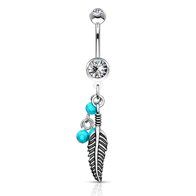 BEADS FEATHER DANGLE NAVEL 14G 3/8"