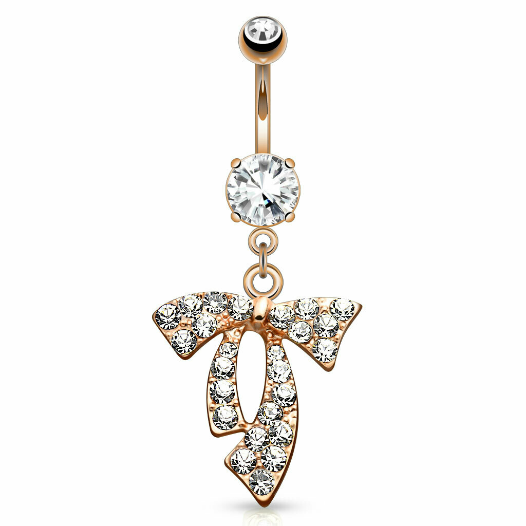 RGOLD GEMS RIBBON DANGLE NAVEL 14G 3/8&quot;