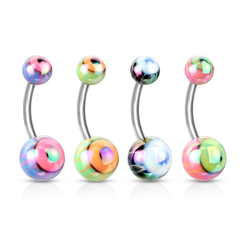 4PK METALLIC EYEBALL NAVEL 14G 3/8"