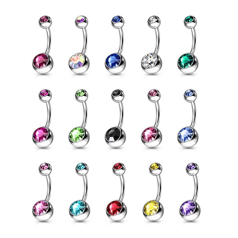 DOUBLE GEM NAVEL 14G 3/8"