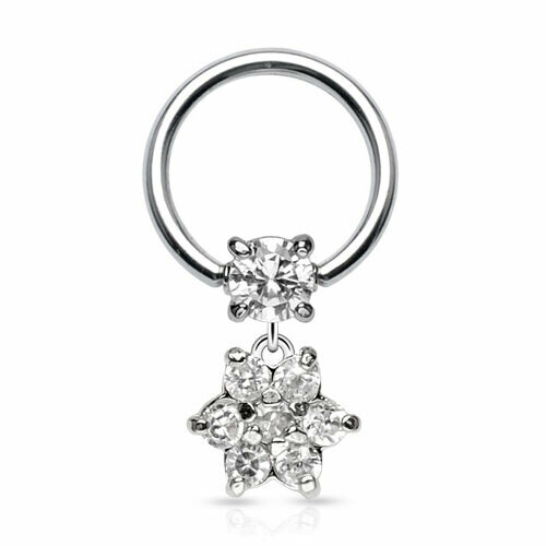 2PK CZ FLOWER DANGLE CBR 16G 3/8&quot;