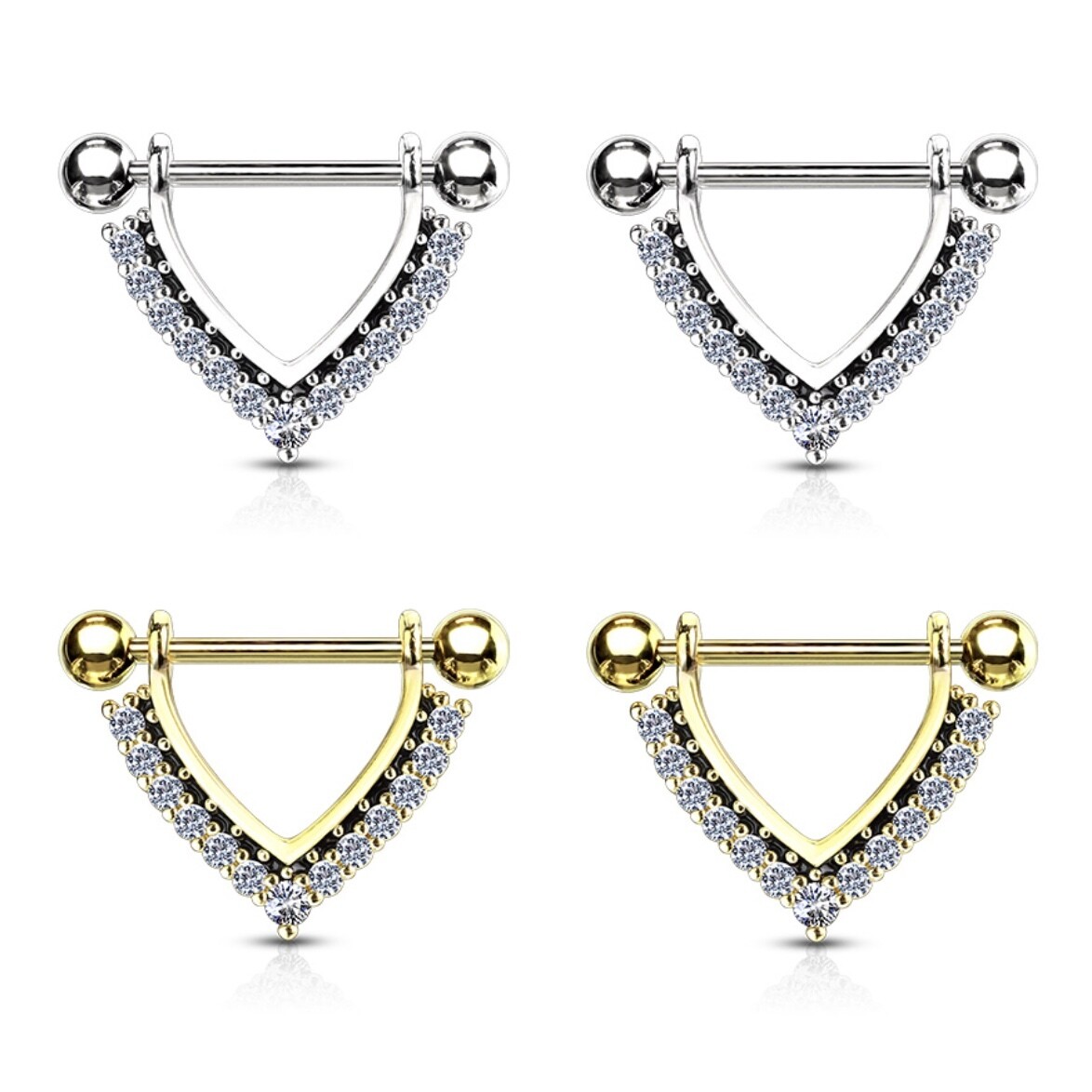 14G 9/16&quot; CZ TRIANGLE HALF SHIELDS