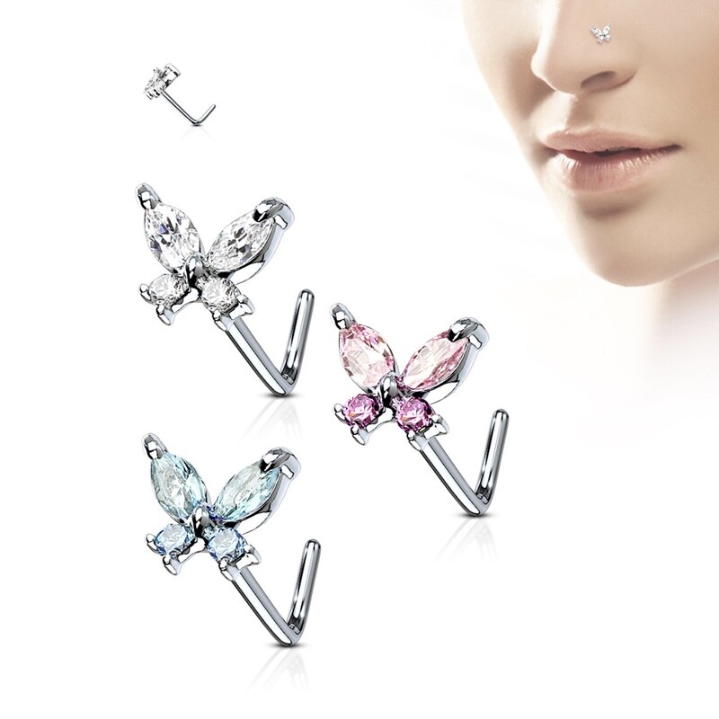 3PK CZ BUTTERFLY L-BEND 20G 316L