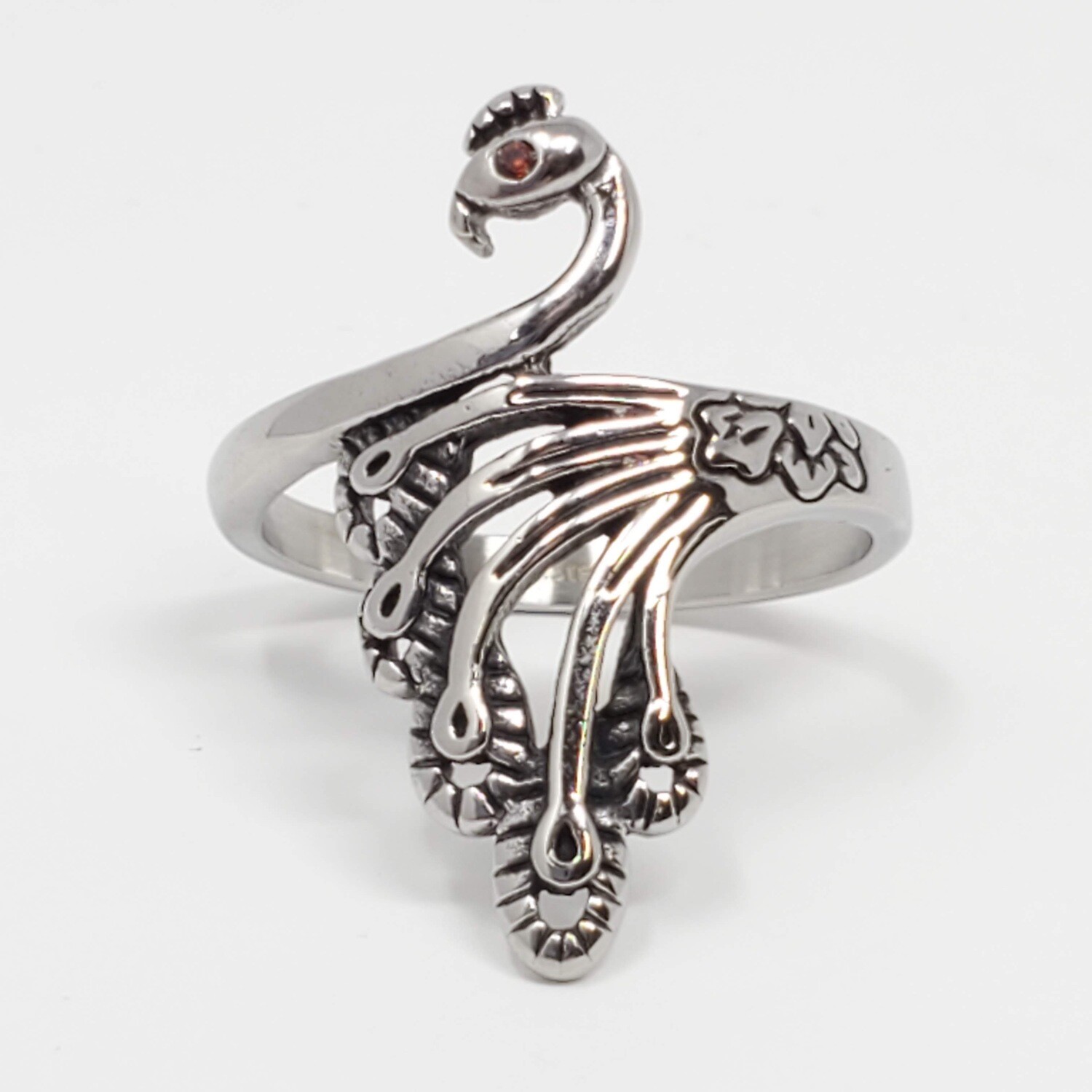 316L RED CZ EYE PEACOCK RING 