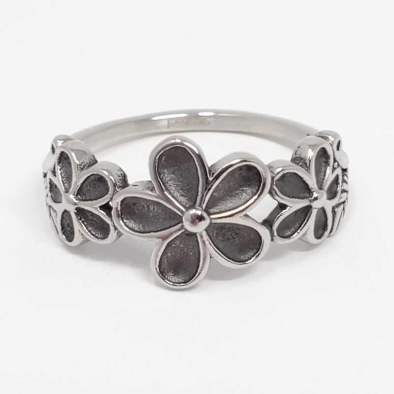 316L TRIPLE FLOWER LEAVES RING