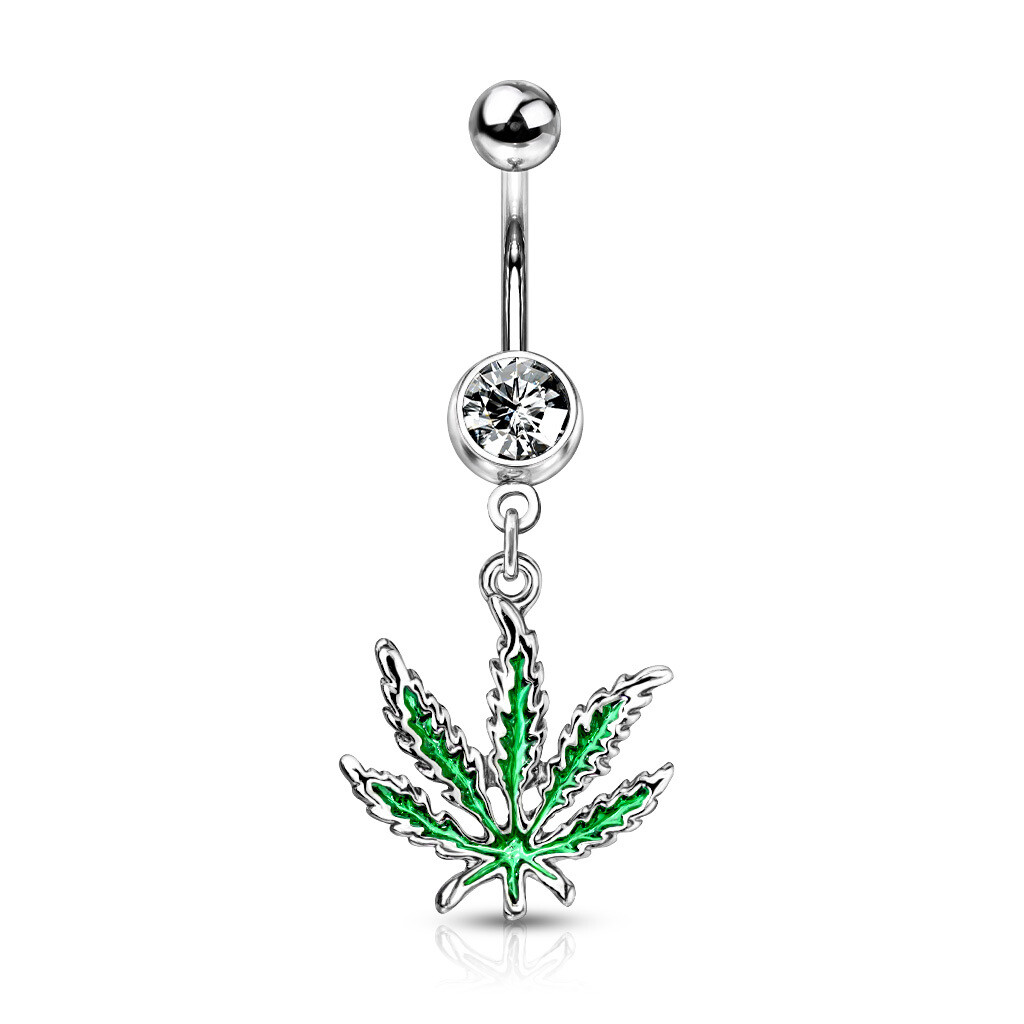 POT LEAF DANGLE NAVEL 14G 3/8&quot;