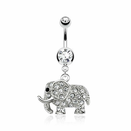 BLINGY ELEPHANT DANGLE NAVEL 14G 3/8&quot;