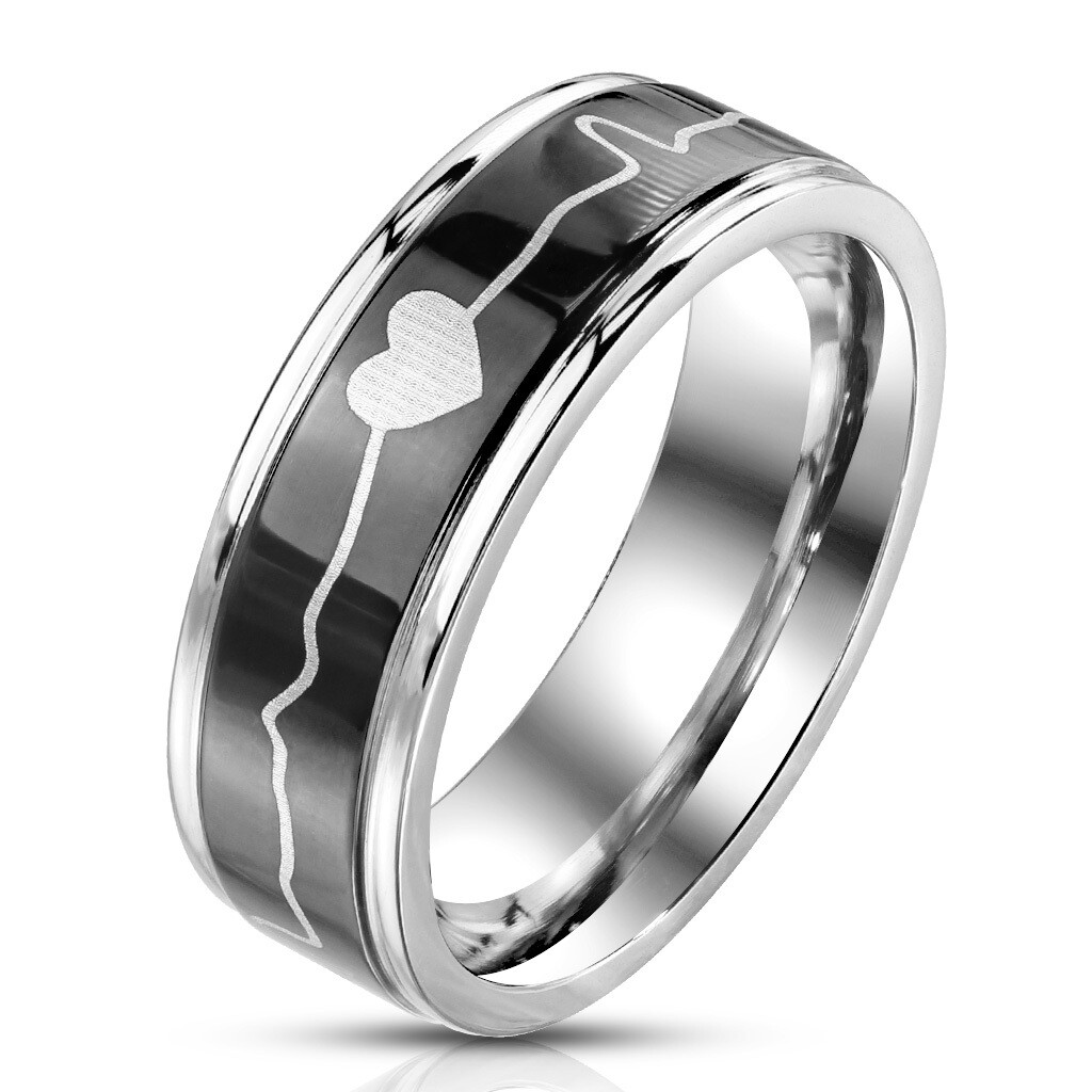 316L BLACK HEARTBEAT RING