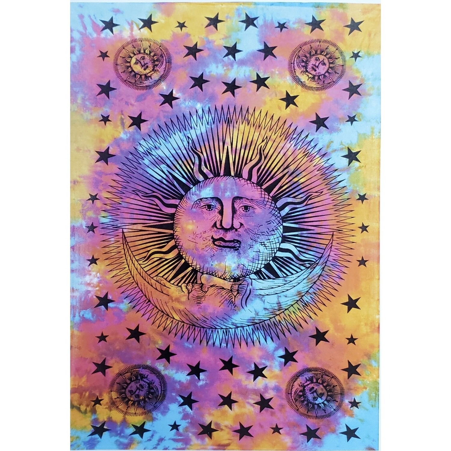 TIE DYE SUN MOON STARS TAPESTRY