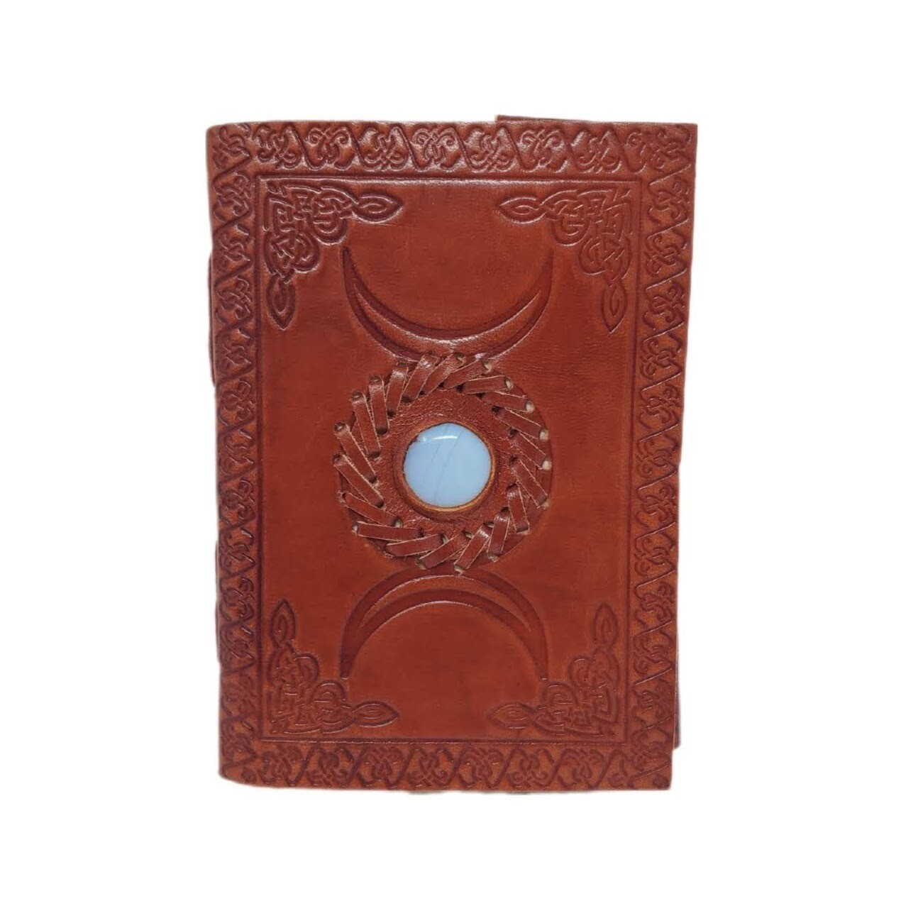 TRIPLE MOON W/STONE LEATHER JOURNAL