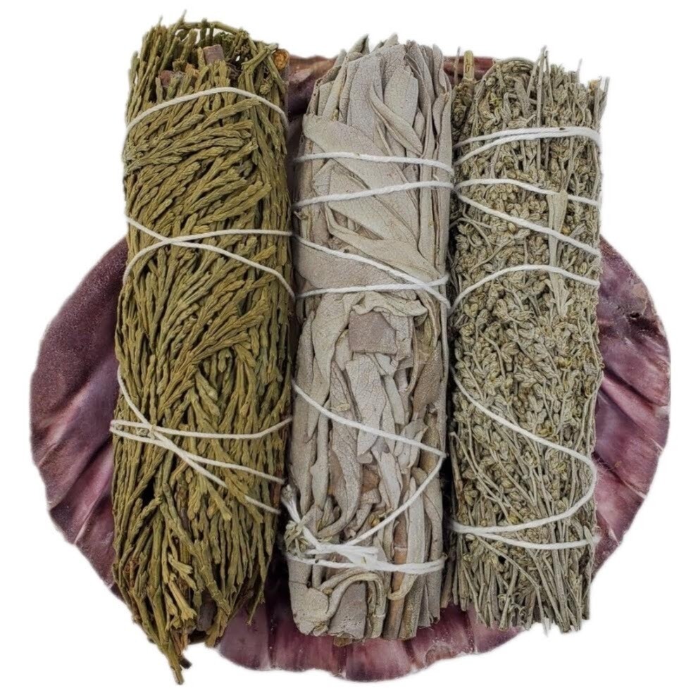 3PK CEDAR, WHT&amp;BLU SAGE SMUDGES