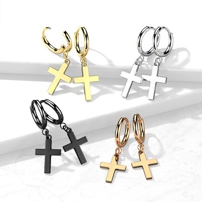 CROSS DANGLE SM HOOP EARRINGS