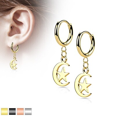 MOON STAR DANGLE HINGE HOOPS