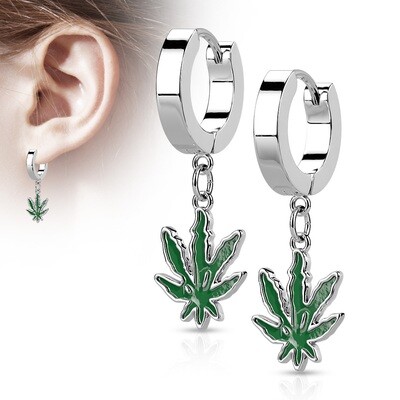 GRN ENAMEL POT LEAF DANGLE HINGE EARRINGS