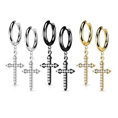 GEMS GOTHIC CROSS HINGE EARRINGS