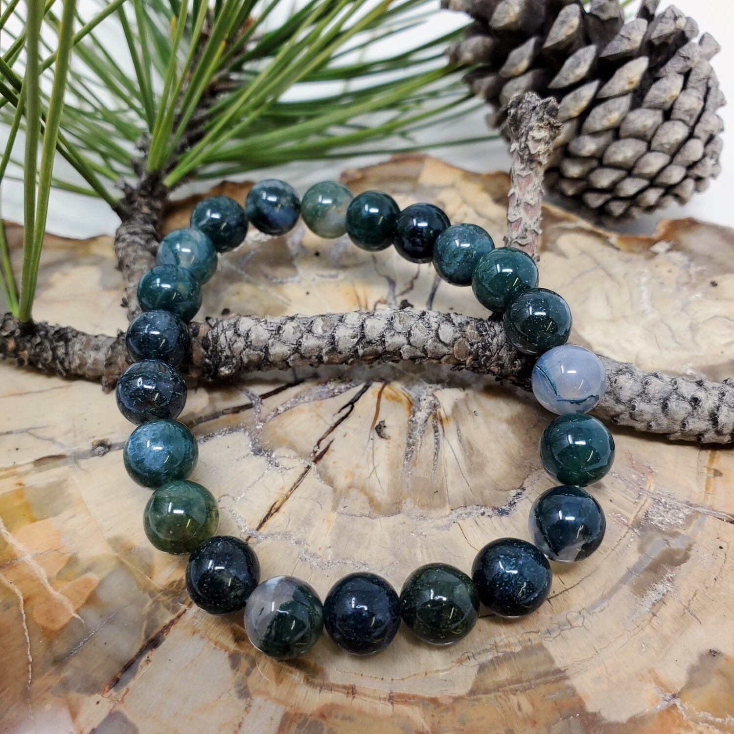 MOSS AGATE 8MM BRACELET