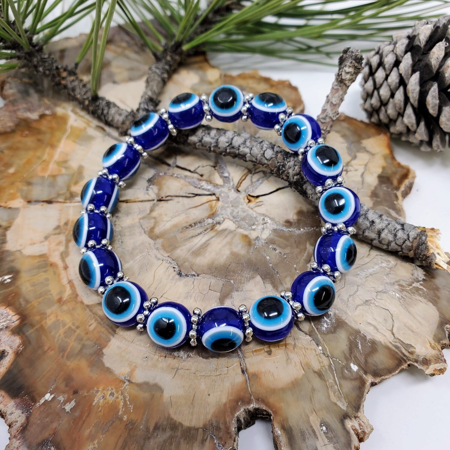 PLASTIC EVIL EYE METAL SPACERS BRACELET