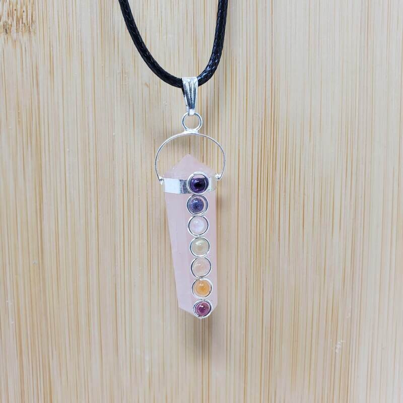 ROSE QUARTZ DBL TERM CHAKRA NECKLACE