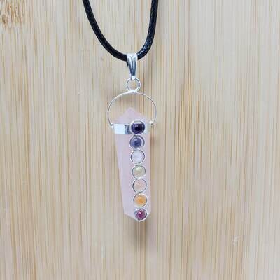 ROSE QUARTZ DBL TERM CHAKRA NECKLACE