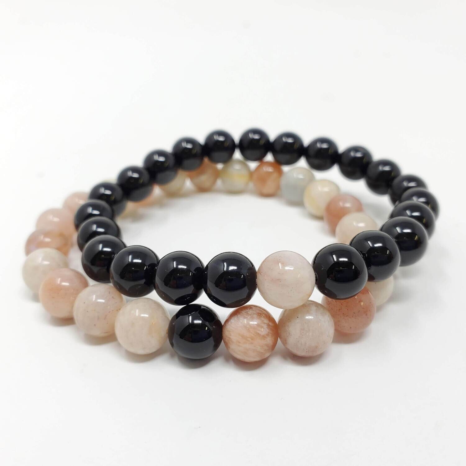 PEACHMOONSTONE/ONYX COUPLE BRACELETS
