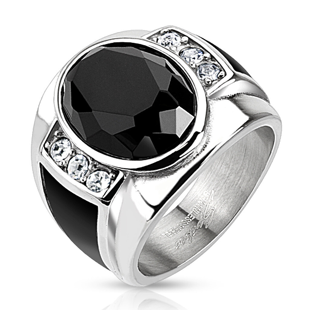 316L LG ONYX/CLEAR CZ RING