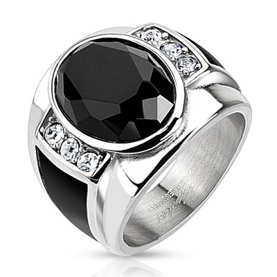 316L LG ONYX/CLEAR CZ RING
