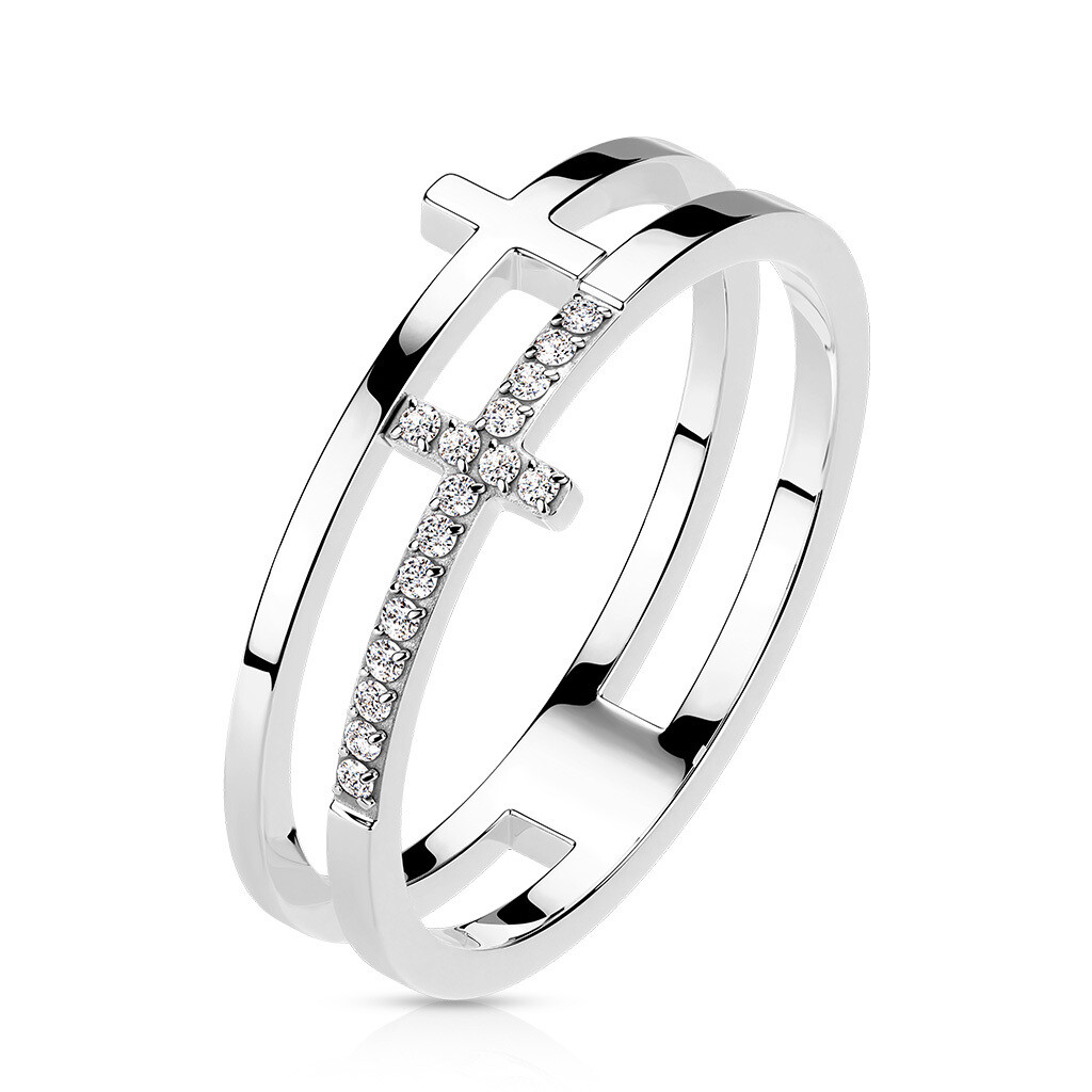 316L CZ DOUBLE CROSS RING