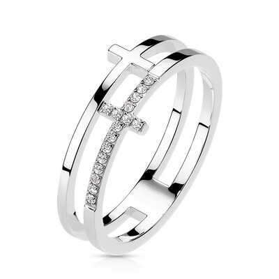 316L CZ DOUBLE CROSS RING