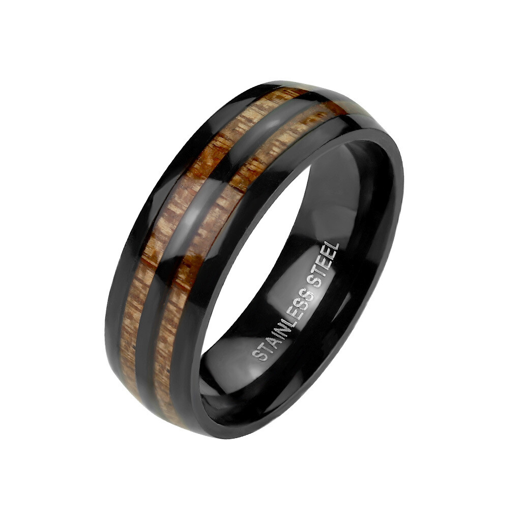 316L BLACK DOUBLE WOOD INLAY RING