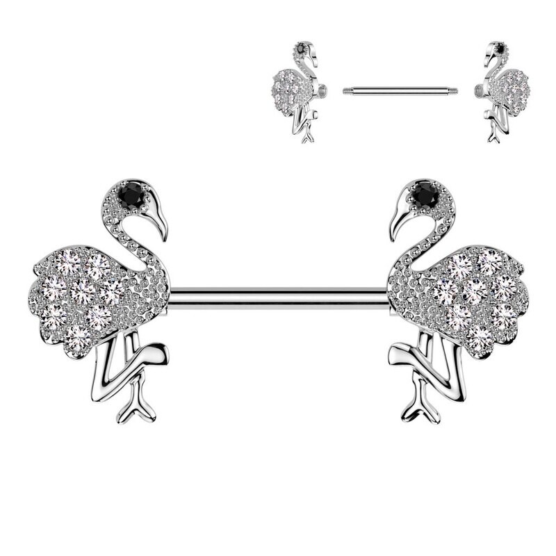 14G 9/16" CZ FLAMINGO NIPPLE BARS