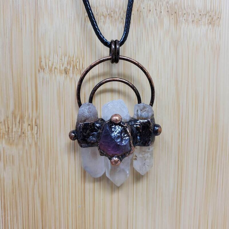 TRI-CRYSTAL/AMETHYST ORNATE NECKLACE