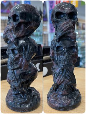 SPEAK NO, HEAR NO, SEE NO EVIL GARNET SKULL STATUE