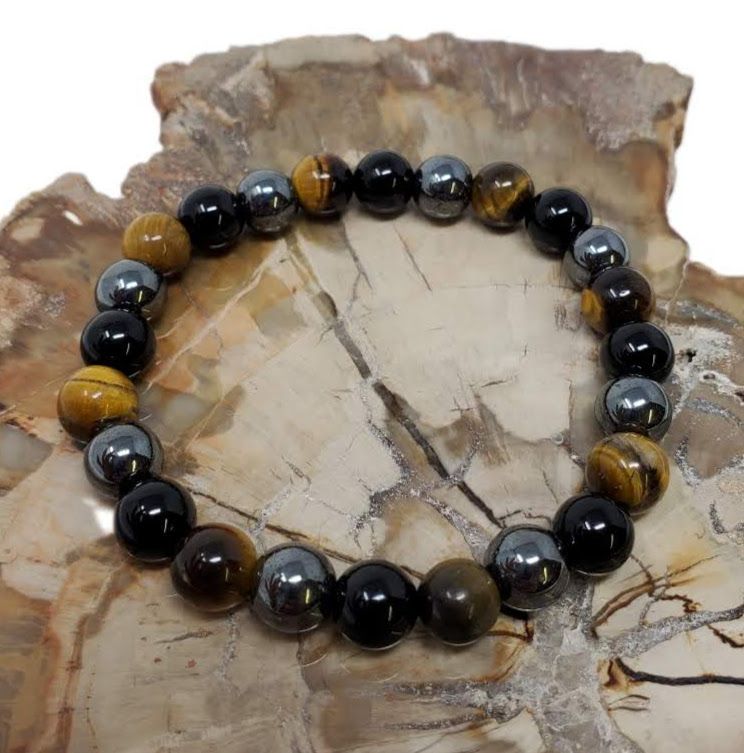 TIGEREYE/ONYX/HEMATITE 8MM BRACELET