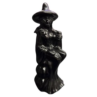 WITCH ON BROOM OBSIDIAN FIGURINE