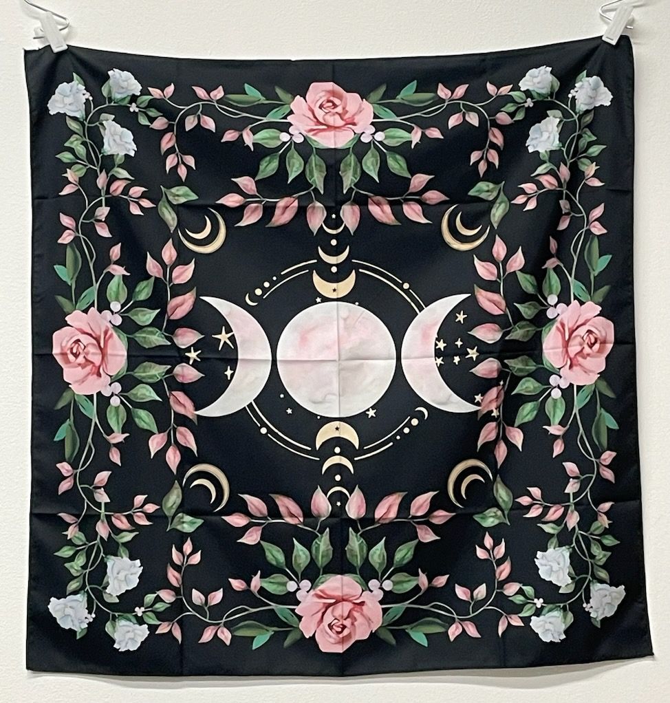 TRIPLE MOON ROSES ALTAR CLOTH 24&quot;x24&quot;