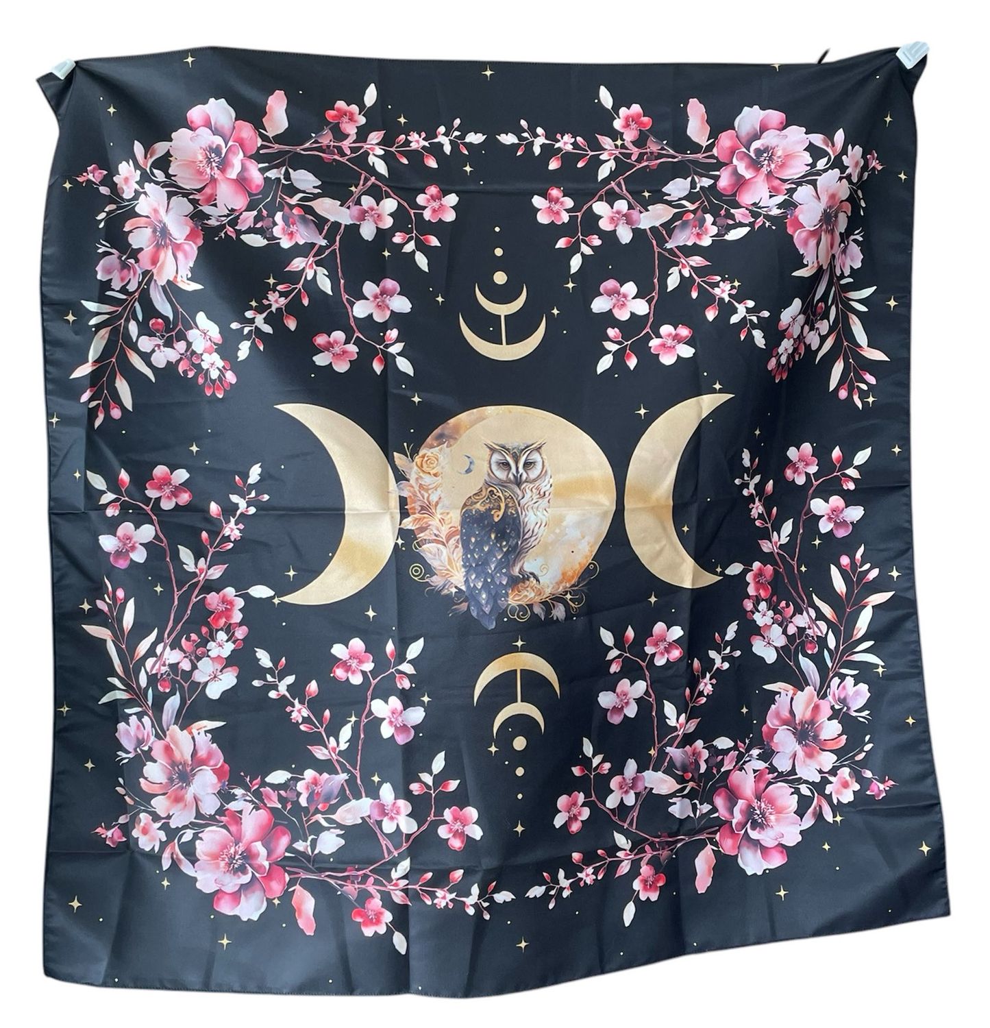 TRIPLE MOON OWL ALTAR CLOTH 24&quot;x24&quot;