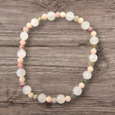 MOONSTONE/W.TOURM/PINK OPAL 6-4MM BRACELET