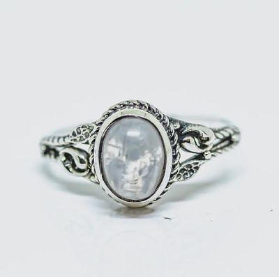 925 RAINBOW MOONSTONE LEAF SCROLL RING