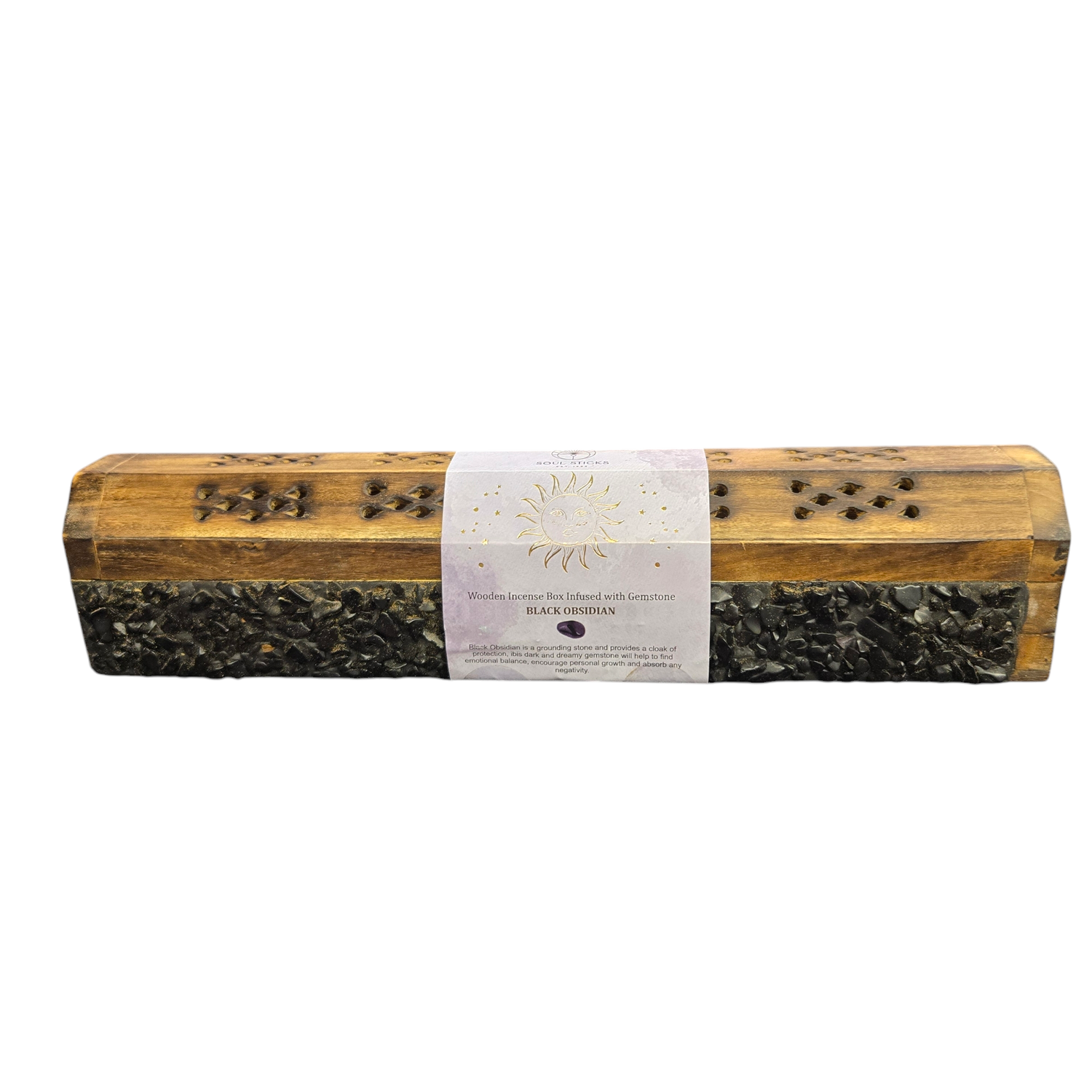 BLACK OBSIDIAN CRYSTALS INCENSE COFFIN