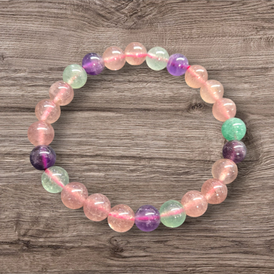 AMETHYST/GREENSTRAW.QUARTZ/STRAW.QUARTZ 8MM BRACELET
