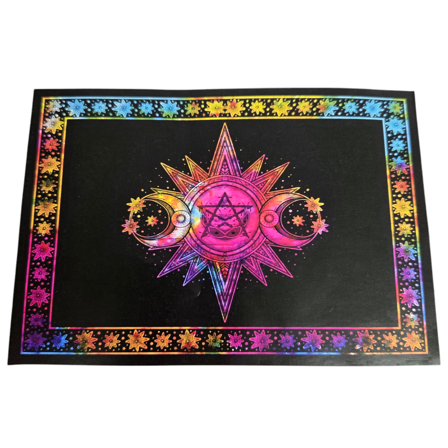 TIE DYE TRIPLE MOON SUN PENTAGRAM TAPESTRY